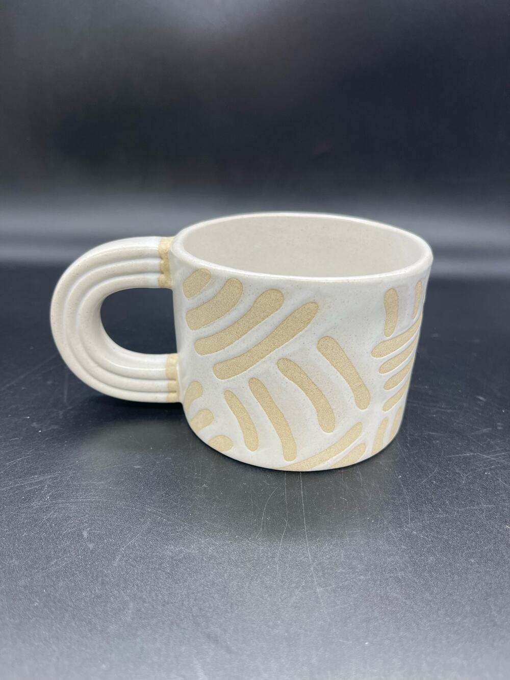 West Elm Hand Painted Glazed Exposed Clay Lines Design Coffee Mug Cup